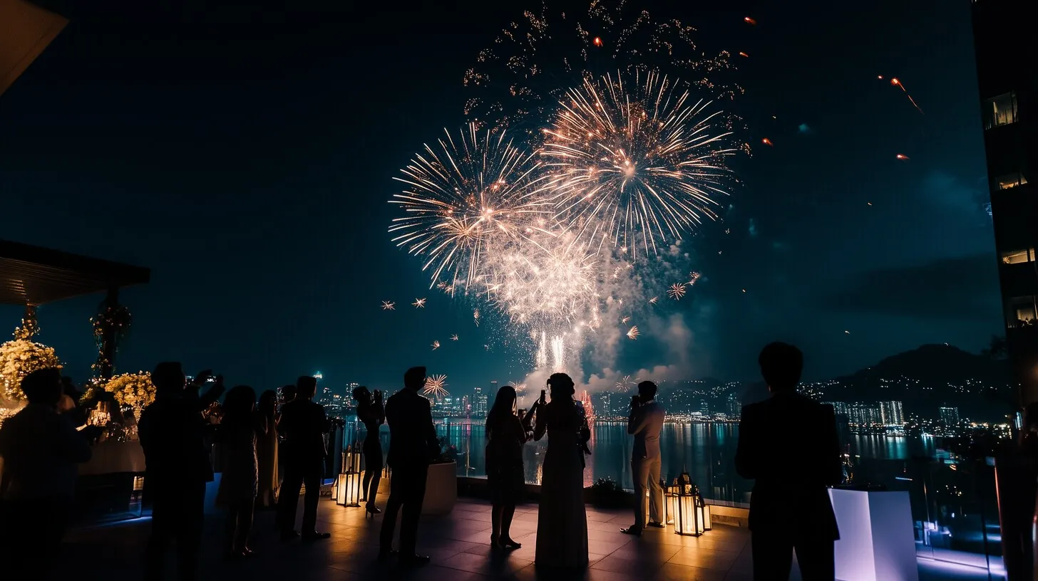 Fireworks over a birthday celebration in Thailand