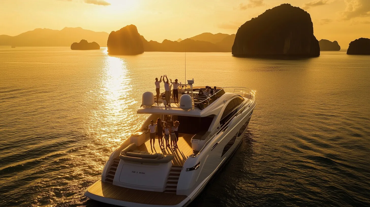 Luxury yacht sunset Phang Nga Bay Thailand