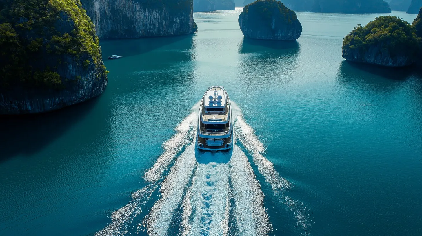 Luxury yacht Phang Nga Bay Thailand aerial